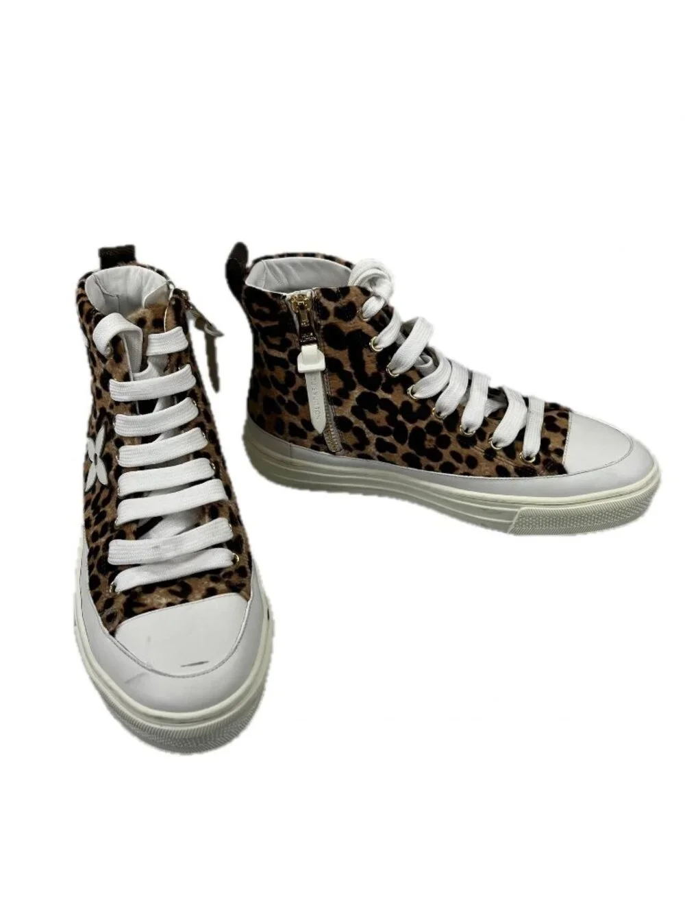Louis Vuitton LV Stellar Line High Cut Leopard Sneakers Calf Hair Brown